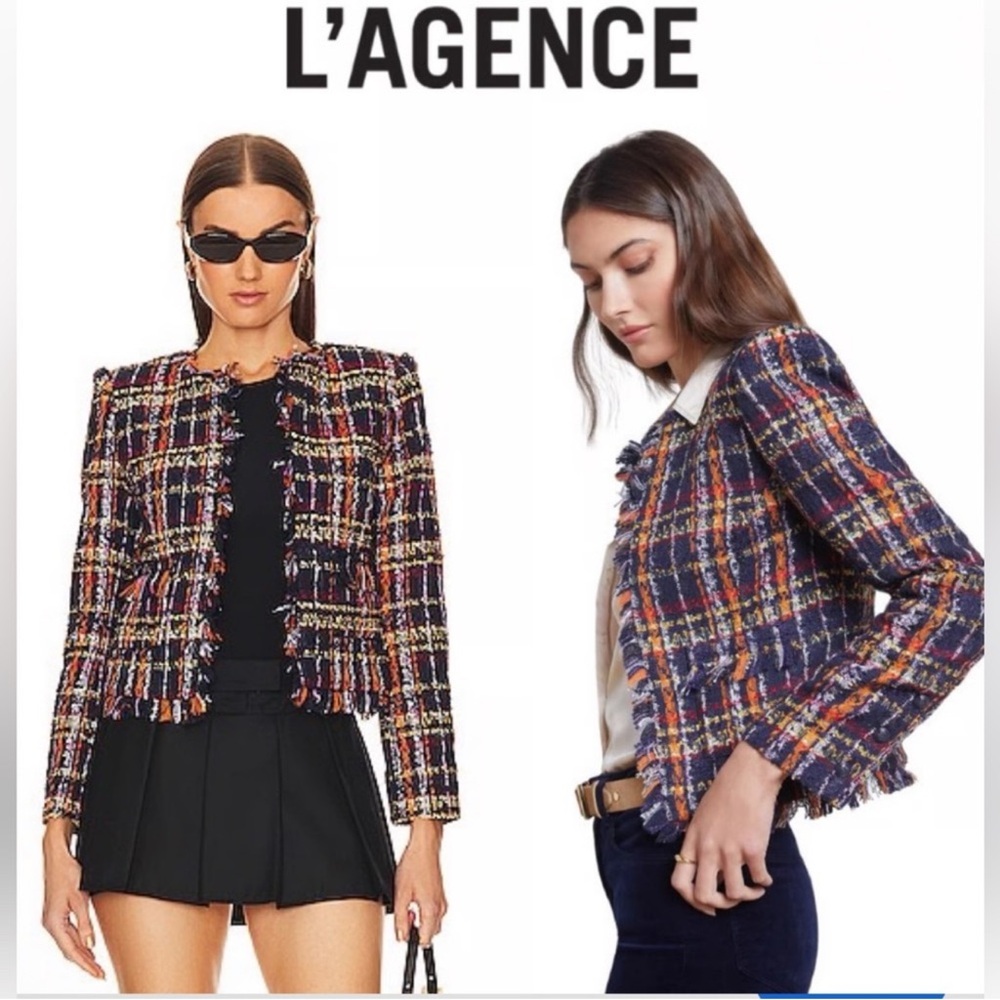L'Agence Angelina Navy Tweed Blazer NWOT